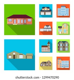Isolated object of building and front sign. Collection of building and roof vector icon for stock.