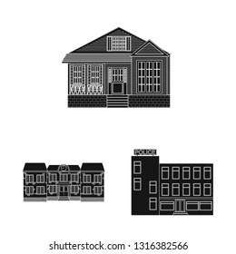 Isolated object of building and front sign. Collection of building and roof vector icon for stock.