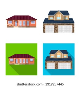 Isolated object of building and front sign. Collection of building and roof stock symbol for web.