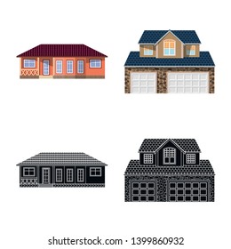 Isolated object of building and front sign. Collection of building and roof vector icon for stock.