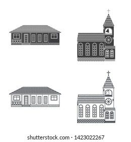 Isolated object of building and front sign. Set of building and roof vector icon for stock.