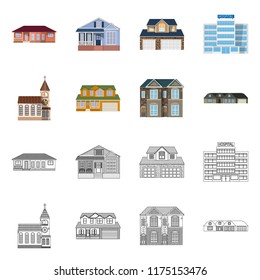 Isolated object of building and front symbol. Set of building and roof vector icon for stock.