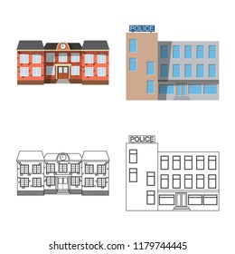 Isolated object of building and front symbol. Set of building and roof stock symbol for web.