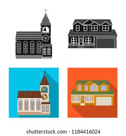Isolated object of building and front symbol. Collection of building and roof stock vector illustration.