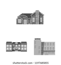Isolated object of building and front symbol. Collection of building and roof stock vector illustration.