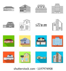 Isolated object of building and front symbol. Collection of building and roof stock symbol for web.