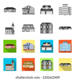 Isolated object of building and front symbol. Set of building and roof stock vector illustration.