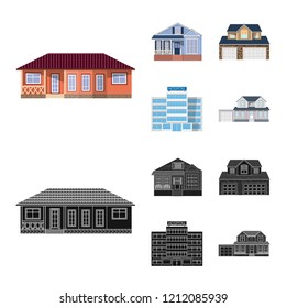Isolated object of building and front symbol. Set of building and roof stock symbol for web.