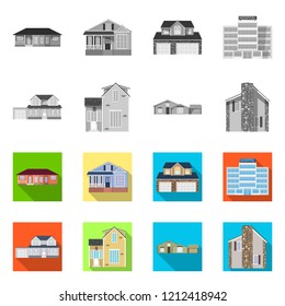 Isolated object of building and front symbol. Collection of building and roof vector icon for stock.