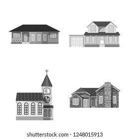 Isolated object of building and front symbol. Collection of building and roof stock vector illustration.