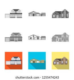 Isolated object of building and front symbol. Collection of building and roof vector icon for stock.