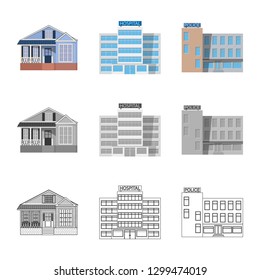 Isolated object of building and front symbol. Collection of building and roof stock symbol for web.
