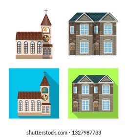 Isolated object of building and front symbol. Collection of building and roof stock vector illustration.