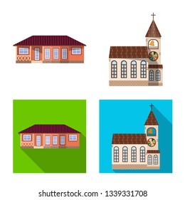 Isolated object of building and front symbol. Set of building and roof stock symbol for web.