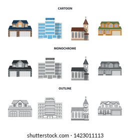Isolated object of building and front symbol. Set of building and roof stock vector illustration.