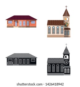 Isolated object of building and front symbol. Set of building and roof stock symbol for web.