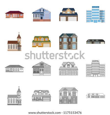 Isolated object of building and front symbol. Set of building and roof vector icon for stock.