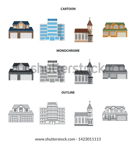 Isolated object of building and front symbol. Set of building and roof stock vector illustration.
