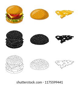 Isolated object of burger and sandwich icon. Collection of burger and slice stock symbol for web.