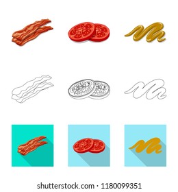 Isolated object of burger and sandwich icon. Collection of burger and slice vector icon for stock.