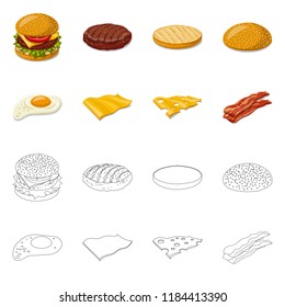 Isolated object of burger and sandwich icon. Set of burger and slice stock symbol for web.