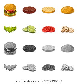 Isolated object of burger and sandwich icon. Collection of burger and slice stock symbol for web.