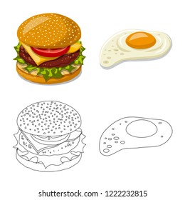 Isolated object of burger and sandwich icon. Set of burger and slice stock symbol for web.