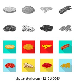 Isolated object of burger and sandwich icon. Set of burger and slice vector icon for stock.