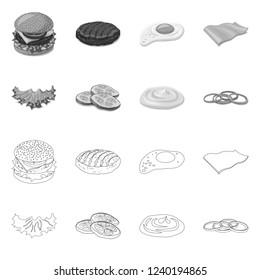 Isolated object of burger and sandwich icon. Collection of burger and slice vector icon for stock.