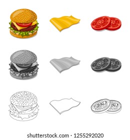 Isolated object of burger and sandwich icon. Collection of burger and slice vector icon for stock.