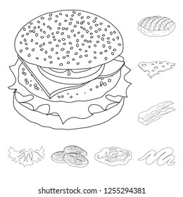 Isolated object of burger and sandwich icon. Set of burger and slice vector icon for stock.