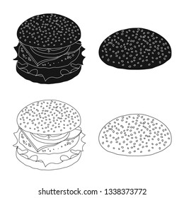 Isolated object of burger and sandwich icon. Set of burger and slice vector icon for stock.