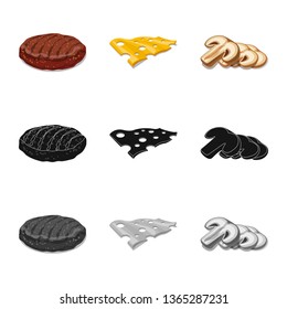 Isolated object of burger and sandwich icon. Set of burger and slice stock vector illustration.