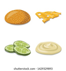 Isolated object of burger and sandwich icon. Collection of burger and slice vector icon for stock.