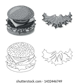 Isolated object of burger and sandwich icon. Set of burger and slice stock vector illustration.