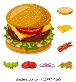 Isolated object of burger and sandwich logo. Set of burger and slice stock symbol for web.