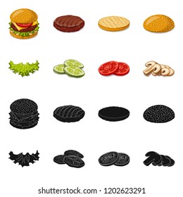 Isolated object of burger and sandwich logo. Set of burger and slice stock symbol for web.