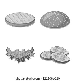 Isolated object of burger and sandwich logo. Set of burger and slice stock vector illustration.