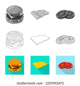 Isolated object of burger and sandwich logo. Set of burger and slice stock symbol for web.