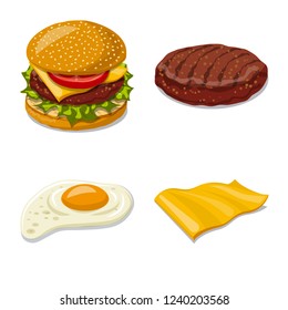 Isolated object of burger and sandwich logo. Collection of burger and slice stock vector illustration.