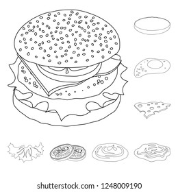Isolated object of burger and sandwich logo. Set of burger and slice stock vector illustration.