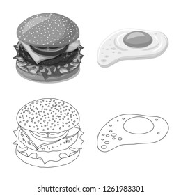 Isolated object of burger and sandwich logo. Collection of burger and slice vector icon for stock.