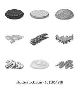 Isolated object of burger and sandwich logo. Collection of burger and slice stock symbol for web.