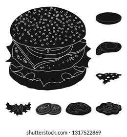 Isolated object of burger and sandwich logo. Set of burger and slice stock vector illustration.
