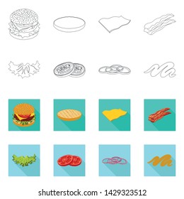 Isolated object of burger and sandwich logo. Collection of burger and slice stock symbol for web.