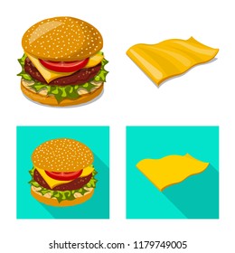Isolated object of burger and sandwich sign. Collection of burger and slice stock symbol for web.