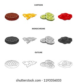 Isolated object of burger and sandwich sign. Collection of burger and slice stock vector illustration.