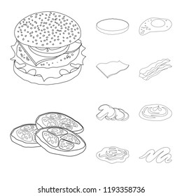 Isolated object of burger and sandwich sign. Set of burger and slice stock vector illustration.