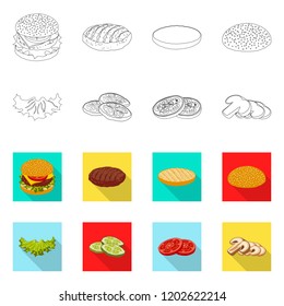 Isolated object of burger and sandwich sign. Collection of burger and slice stock vector illustration.