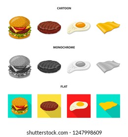 Isolated object of burger and sandwich sign. Set of burger and slice stock vector illustration.